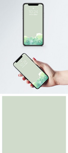 手绘花绿叶手机壁纸图片