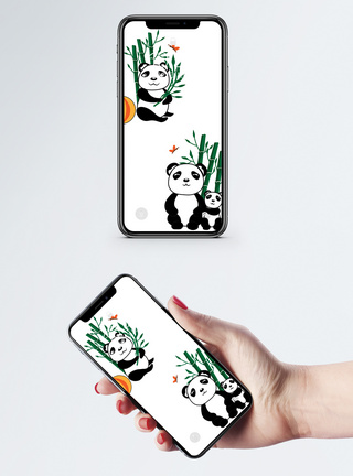 插画图案卡通熊猫手机壁纸模板