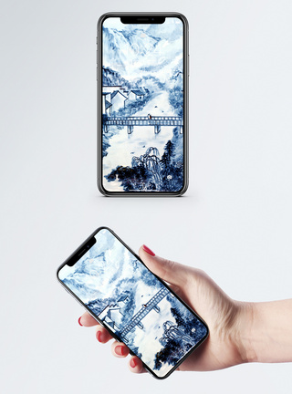 瓷器上的山水画手机壁纸纹理高清图片素材