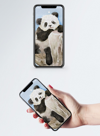 中国水彩画大熊猫手机壁纸模板
