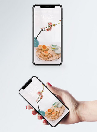 禅意茶道美食老月饼手机壁纸模板