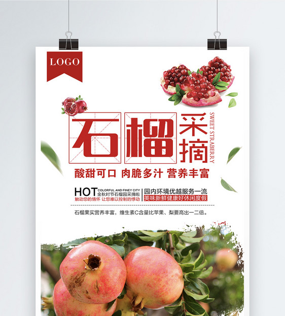 新鲜水果石榴采摘宣传海报图片