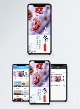 红叶碧桃立冬手机海报配图模板