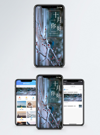 雪压梅花十一月你好手机海报配图模板