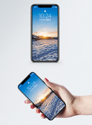 小雪手机配图冬天的日落手机壁纸模板