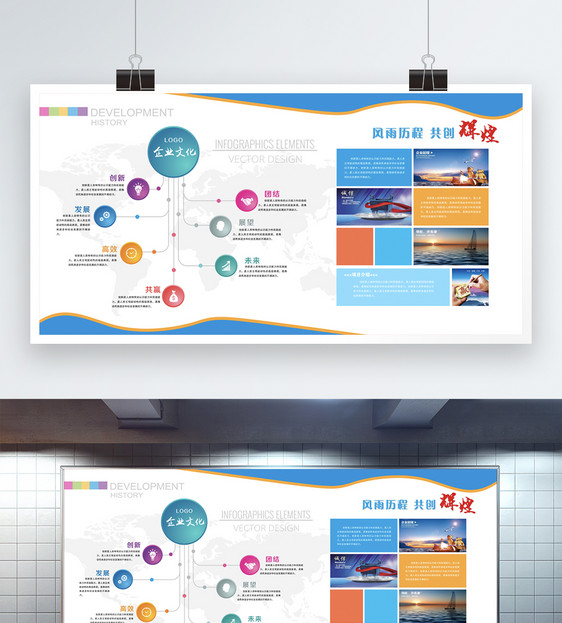 渐变风风雨历程企业文化展板图片