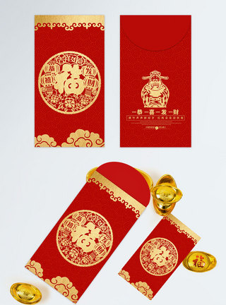 红色喜庆财神送福新年红包图片