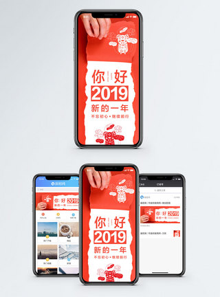 新年祝愿你好2019手机配图海报模板