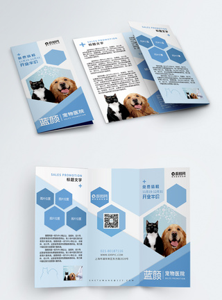 蓝色宠物医院介绍活动宣传三折页图片