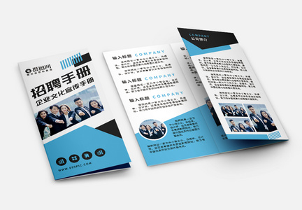 蓝色系简约商务风企业公司文化招聘手册三折页图片