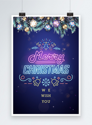 圣诞雪花创意霓虹灯圣诞节海报模板