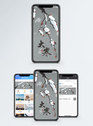 雪压树枝大寒手机海报配图模板