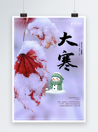 雪中嫩芽唯美小清新二十四节气大寒海报模板