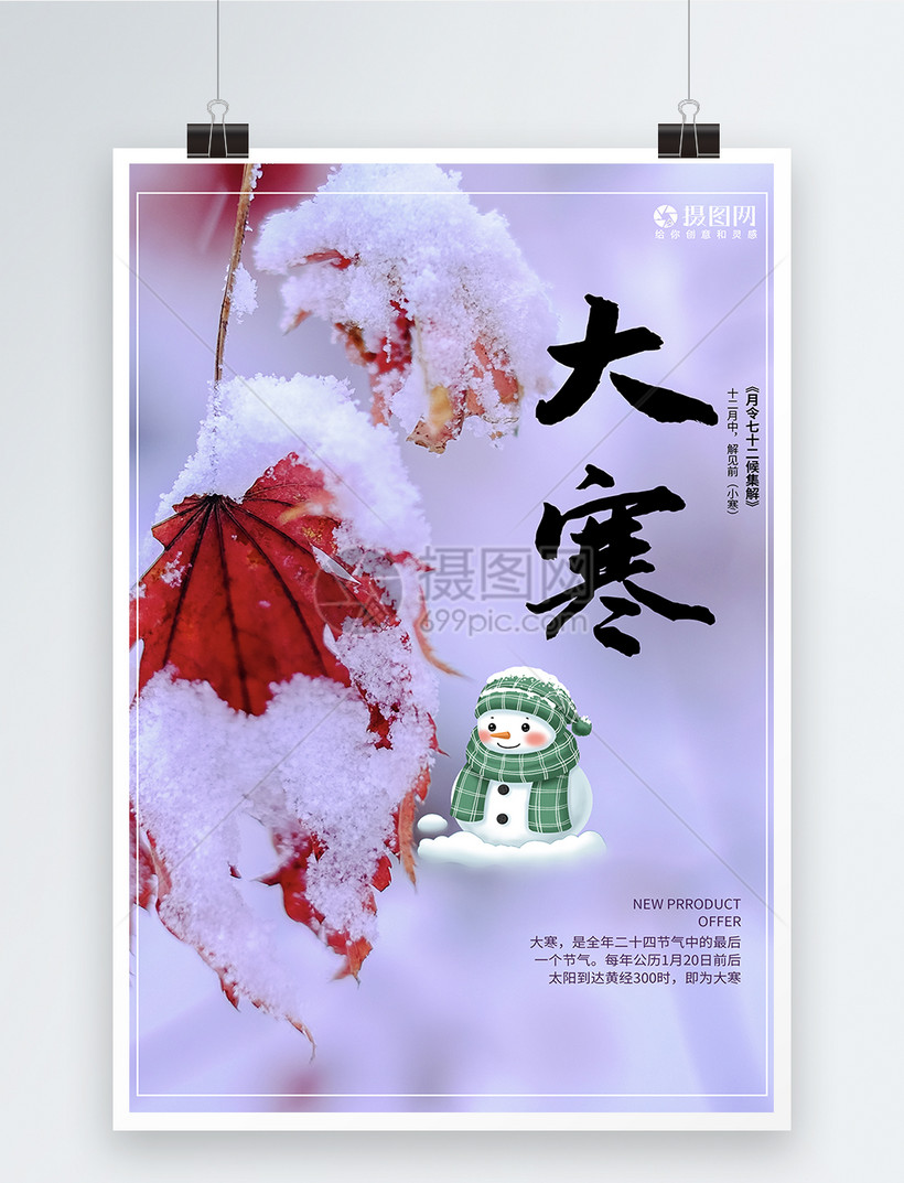 唯美小清新二十四节气大寒海报