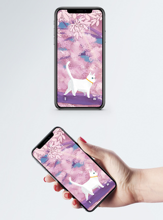 盛开的樱花樱花猫咪手机壁纸模板