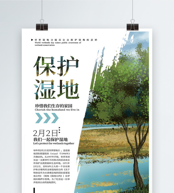简洁风保护湿地世界湿地日海报图片
