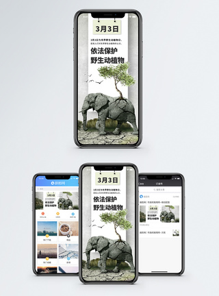 保护野生动物世界野生动植物日手机海报模板