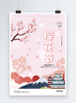 粉色唯美樱花节旅游海报图片