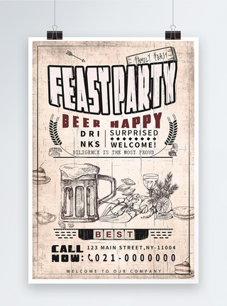 啤酒节复古手绘线条海报设计图片