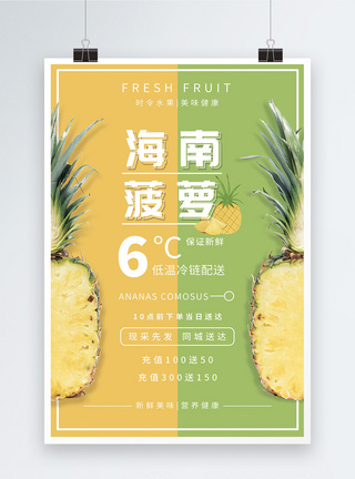 混合水果背景海南菠萝水果促销海报模板