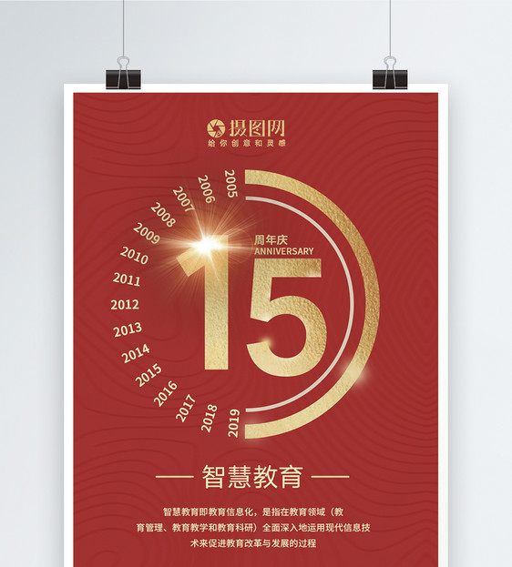 红色简约周年庆教育机构海报图片