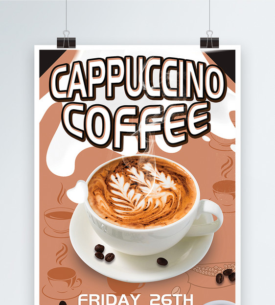 卡布奇诺咖啡宣传英文海报图片