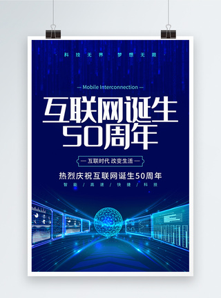 高速科技蓝色大气互联网诞生50周年海报模板