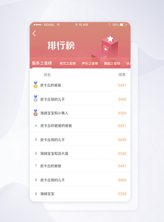 暖色调珊瑚橘渐变排行榜app界面名次高清图片素材