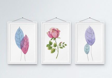 小清新树叶花朵装饰画三联框图片