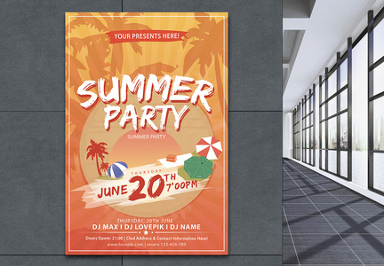夏天聚会英语海报设计图片