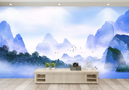 大气山水中式电视背景墙图片