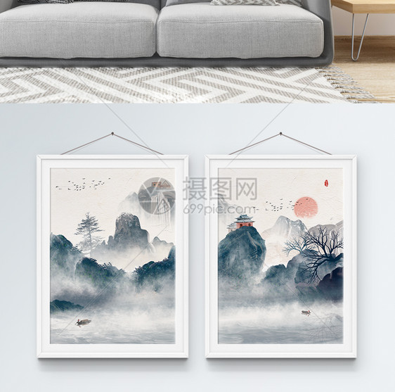 中国风山水水墨画装饰画图片