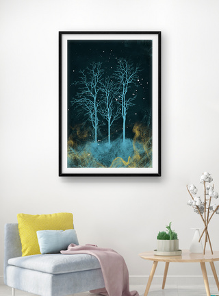 梦幻魔法森林童趣树木抽象装饰画图片