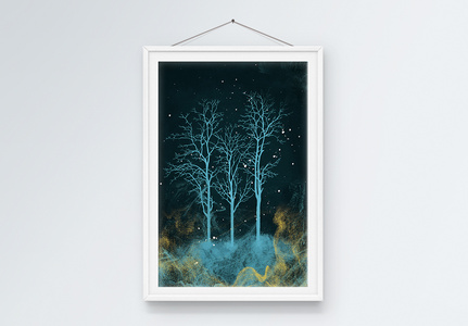 梦幻魔法森林童趣树木抽象装饰画图片