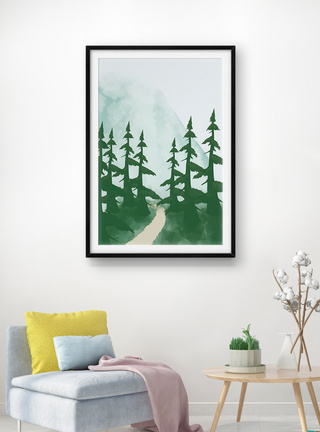 夏季绿色清新森林小路装饰画图片