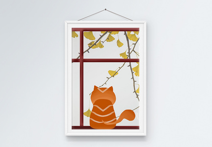 简约北欧风猫咪窗台安静庆祝装饰画图片