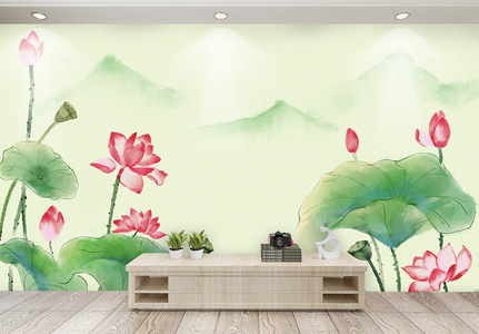 中国风荷叶荷花中式背景墙图片