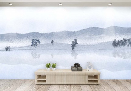 中国山水水墨背景客厅背景墙高清图片