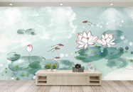 中国风小清新荷花客厅背景墙图片