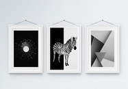 抽象艺术斑马三联框装饰画图片