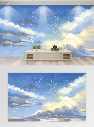 蓝天白云背景客厅背景墙图片