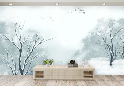 小清新雪景风景电视背景墙图片