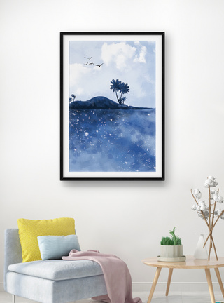 手绘海边热带小岛抽象油画客厅装饰画图片