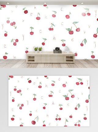 水彩樱桃背景墙图片