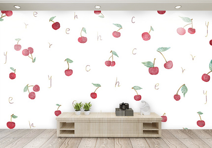 水彩樱桃背景墙图片