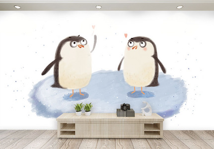 可爱企鹅背景墙图片