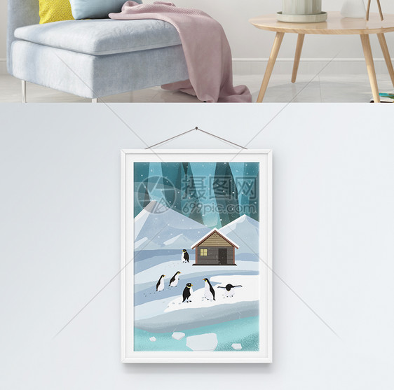 可爱冬季企鹅装饰画图片