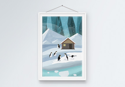 可爱冬季企鹅装饰画图片