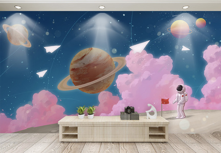 梦幻星球儿童房电视背景墙图片