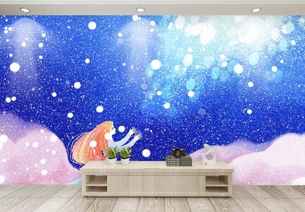 蓝色星空儿童房梦幻背景墙图片